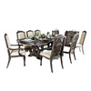 Arca 9pc Dining Table Set with 8 Ivory Fabric Chair, Rustic Solid Wood