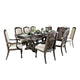 Arca 9pc Dining Table Set with 8 Ivory Fabric Chair, Rustic Solid Wood