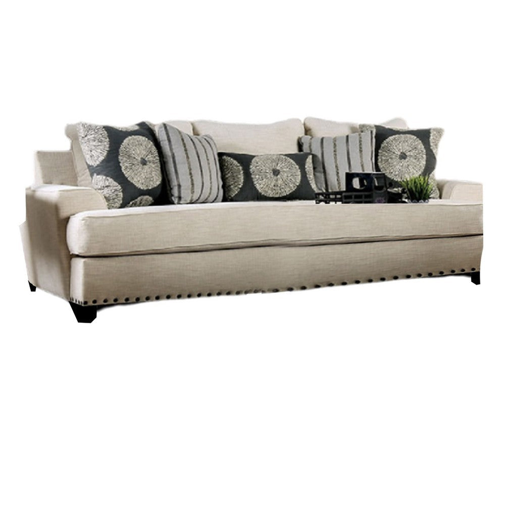 Maine 2pc Sofa and Loveseat Set 8 Throw Pillows Ivory Chenille BM330417