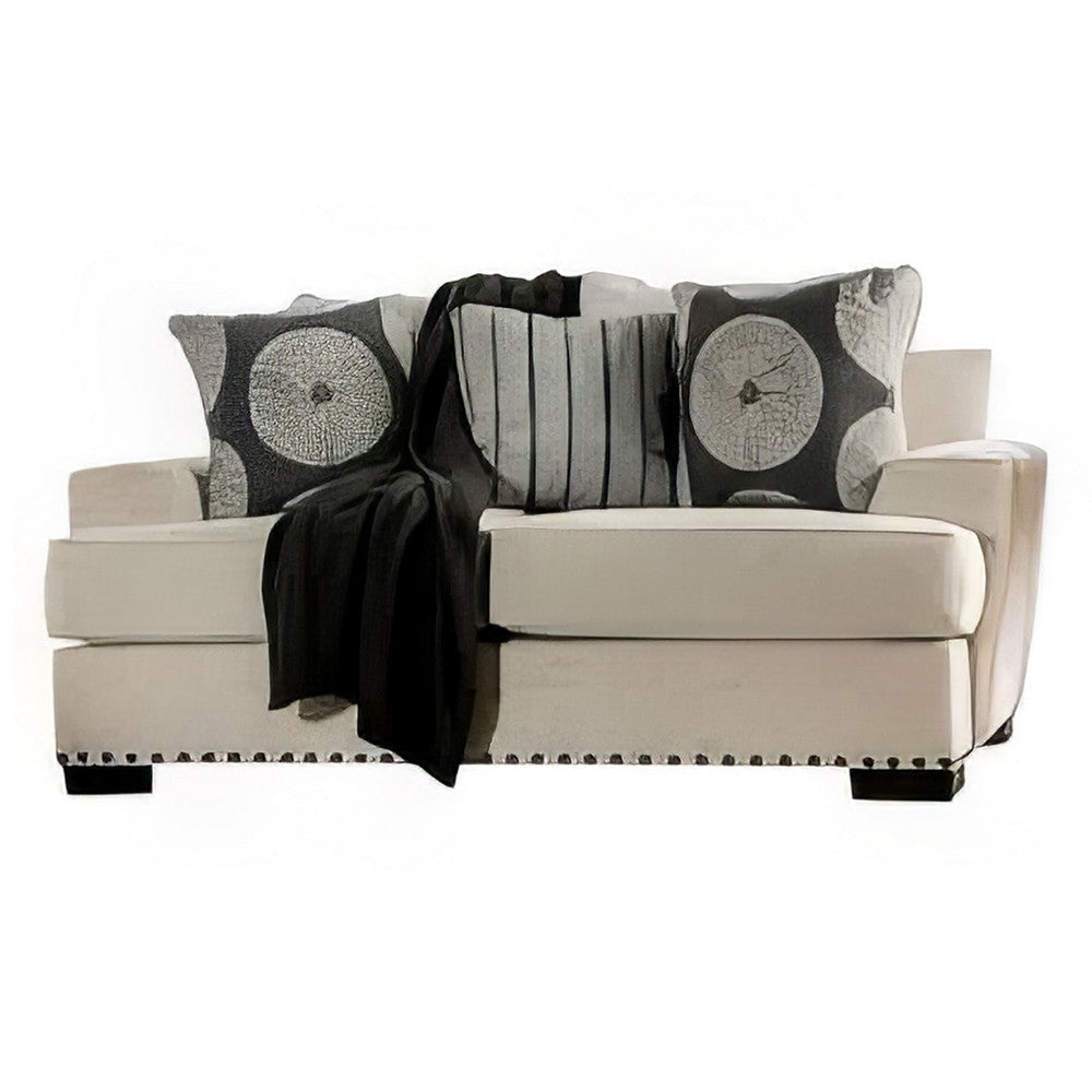 Maine 2pc Sofa and Loveseat Set 8 Throw Pillows Ivory Chenille BM330417