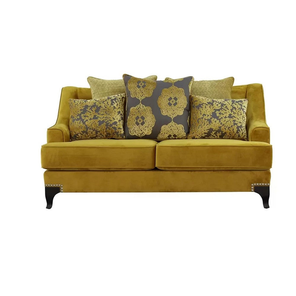 Visco 2pc Sofa Loveseat Set 8 Throw Pillows Rivet Trim Gold Yellow BM330423