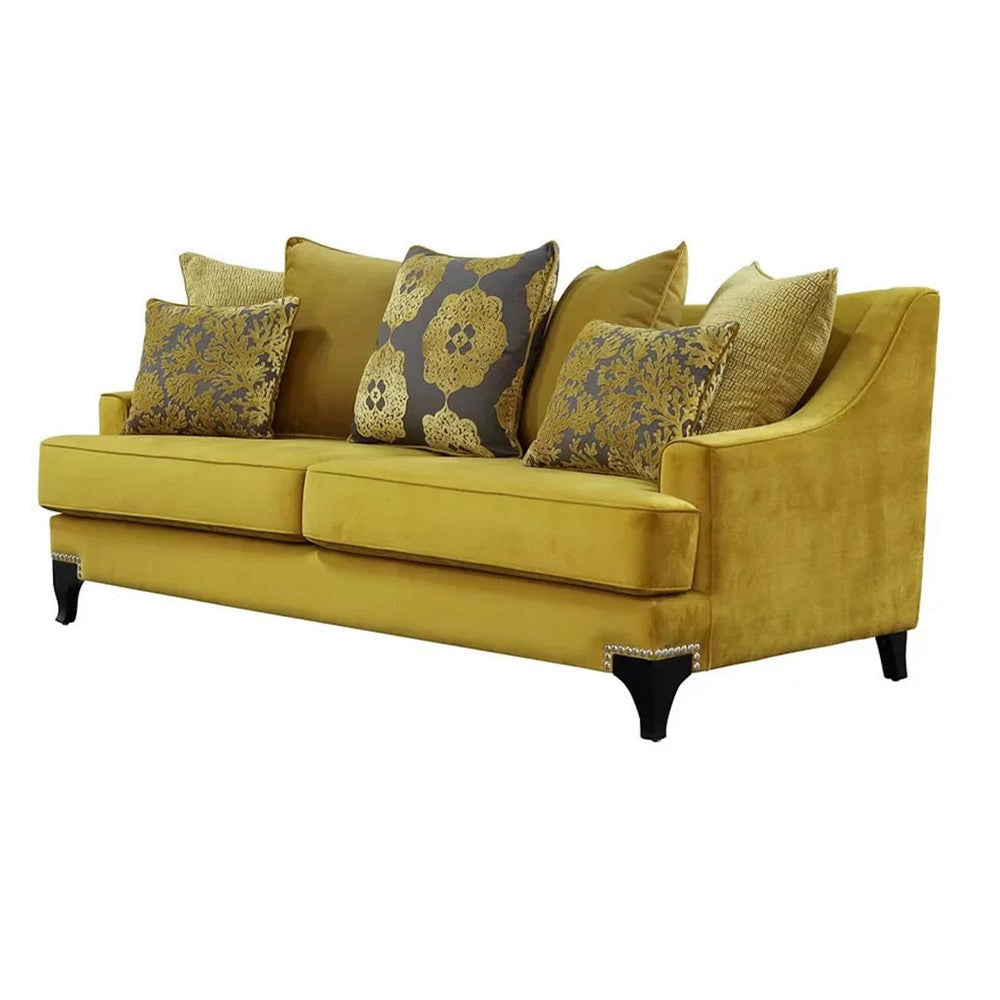 Visco 2pc Sofa Loveseat Set 8 Throw Pillows Rivet Trim Gold Yellow BM330423