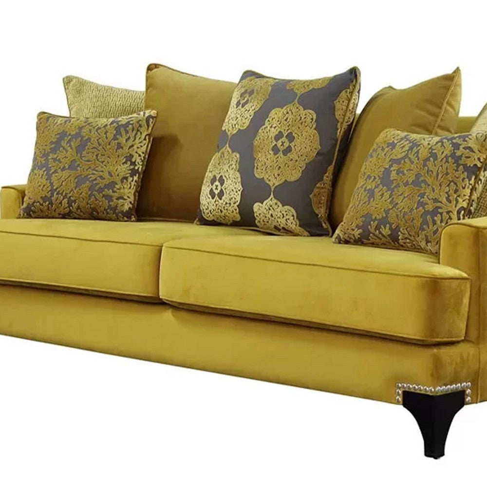 Visco 2pc Sofa Loveseat Set 8 Throw Pillows Rivet Trim Gold Yellow BM330423