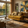 Visco 2pc Sofa, Loveseat Set, 8 Throw Pillows, Rivet Trim, Gold Yellow