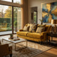 Visco 2pc Sofa, Loveseat Set, 8 Throw Pillows, Rivet Trim, Gold Yellow