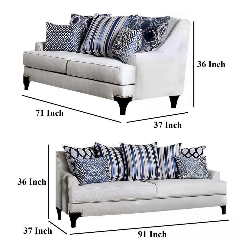 Eton 2pc Sofa and Loveseat Set 12 Throw Pillows Light Gray Chenille