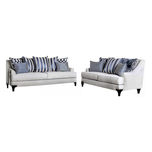 Eton 2pc Sofa and Loveseat Set, 12 Throw Pillows, Light Gray Chenille
