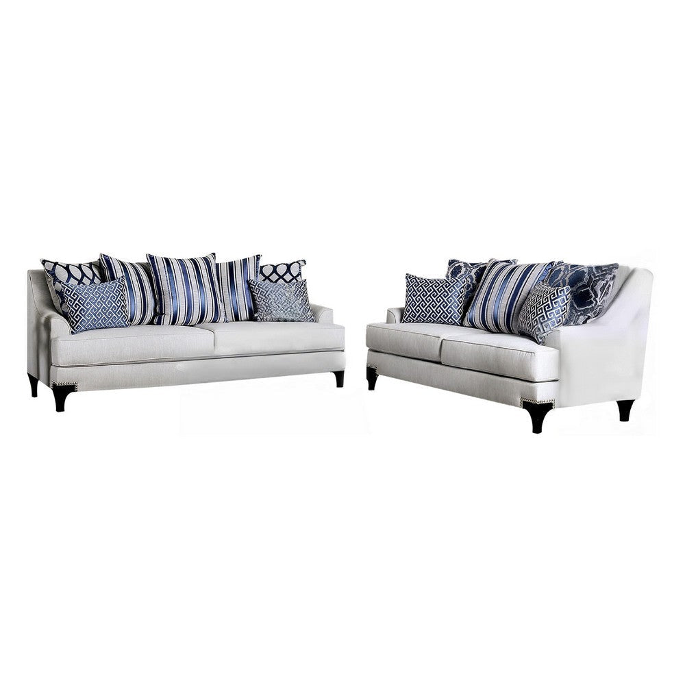 Eton 2pc Sofa and Loveseat Set, 12 Throw Pillows, Light Gray Chenille