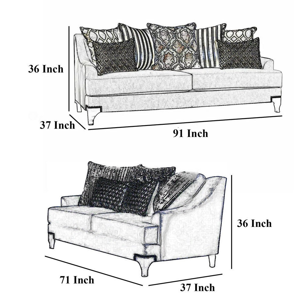 Eton 2pc Sofa Loveseat Set 12 Pillows Cabriole Navy Blue Chenille