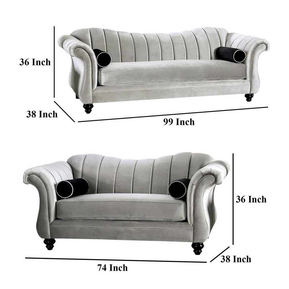 Avin 2pc Sofa and Loveseat Set Bolster Pillows Pewter Gray Chenille BM330430