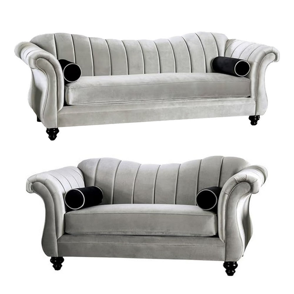 Avin 2pc Sofa and Loveseat Set, Bolster Pillows, Pewter Gray Chenille