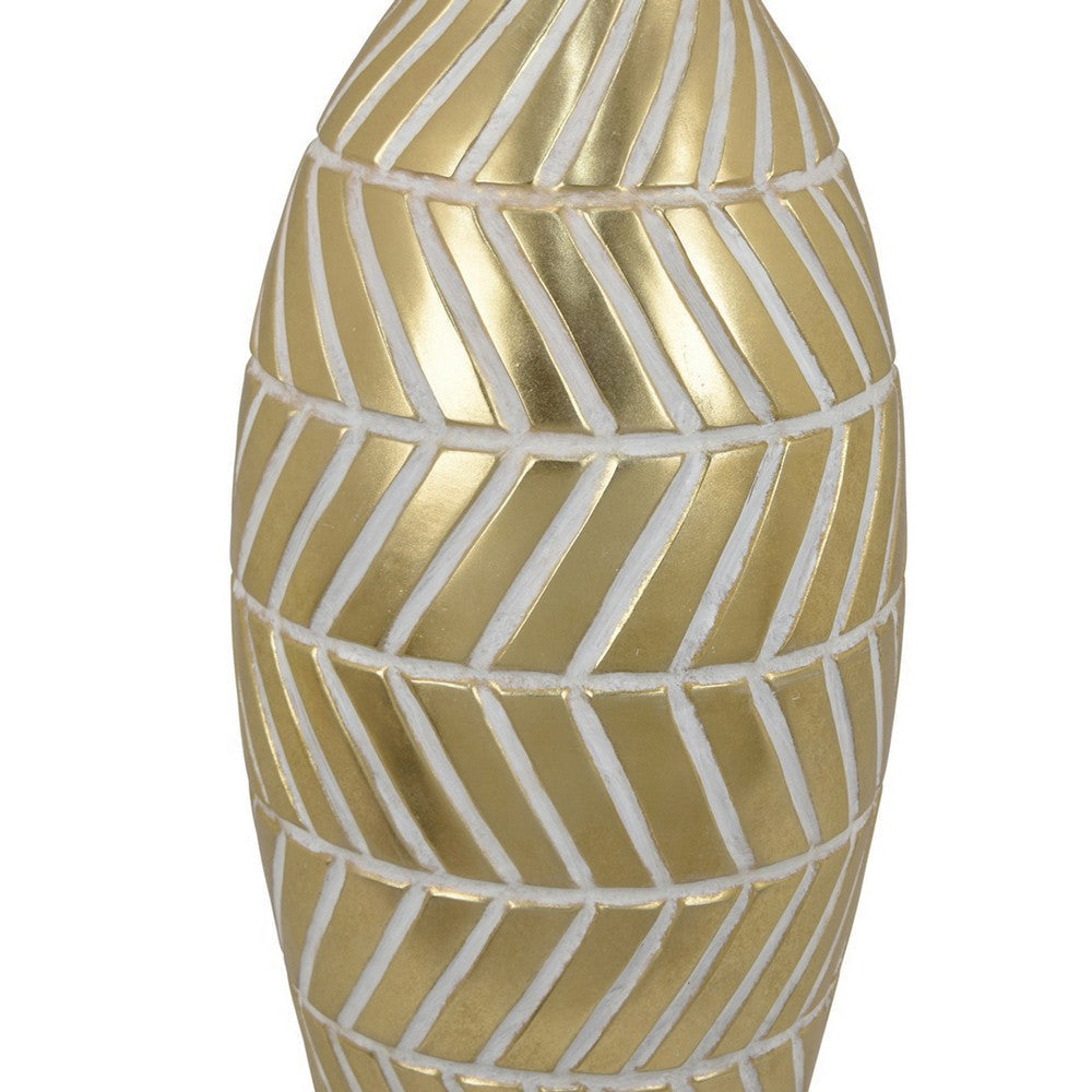 Accent Vase Gold Resin Urn Shape Lined Pattern in White 28 Inch BM330949