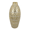 Accent Vase, Gold Resin Urn Shape, Lined Pattern in White, 28 Inch