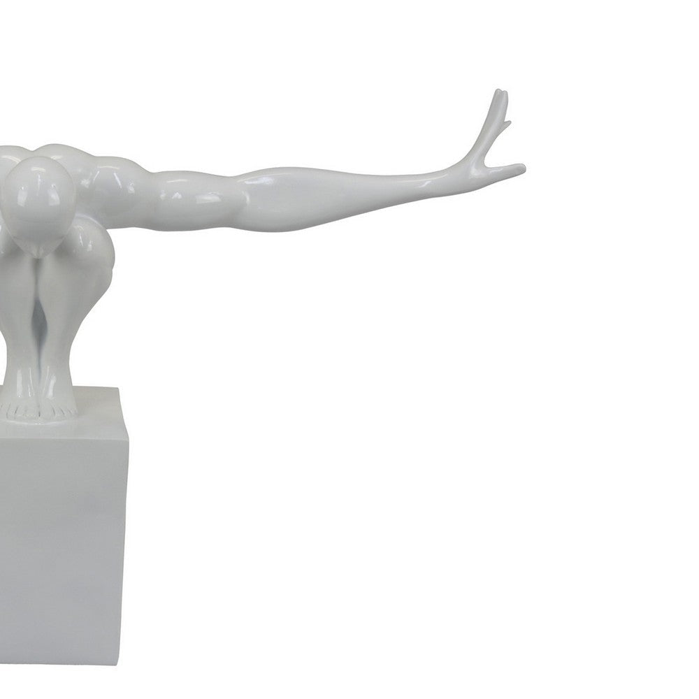 Accent Decor Male Athlete Statuette Modern White Resin 31 Inch BM330950