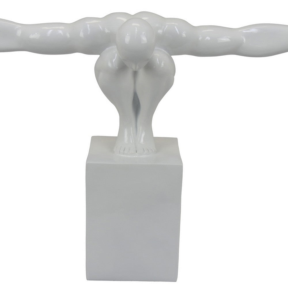 Accent Decor Male Athlete Statuette Modern White Resin 31 Inch BM330950