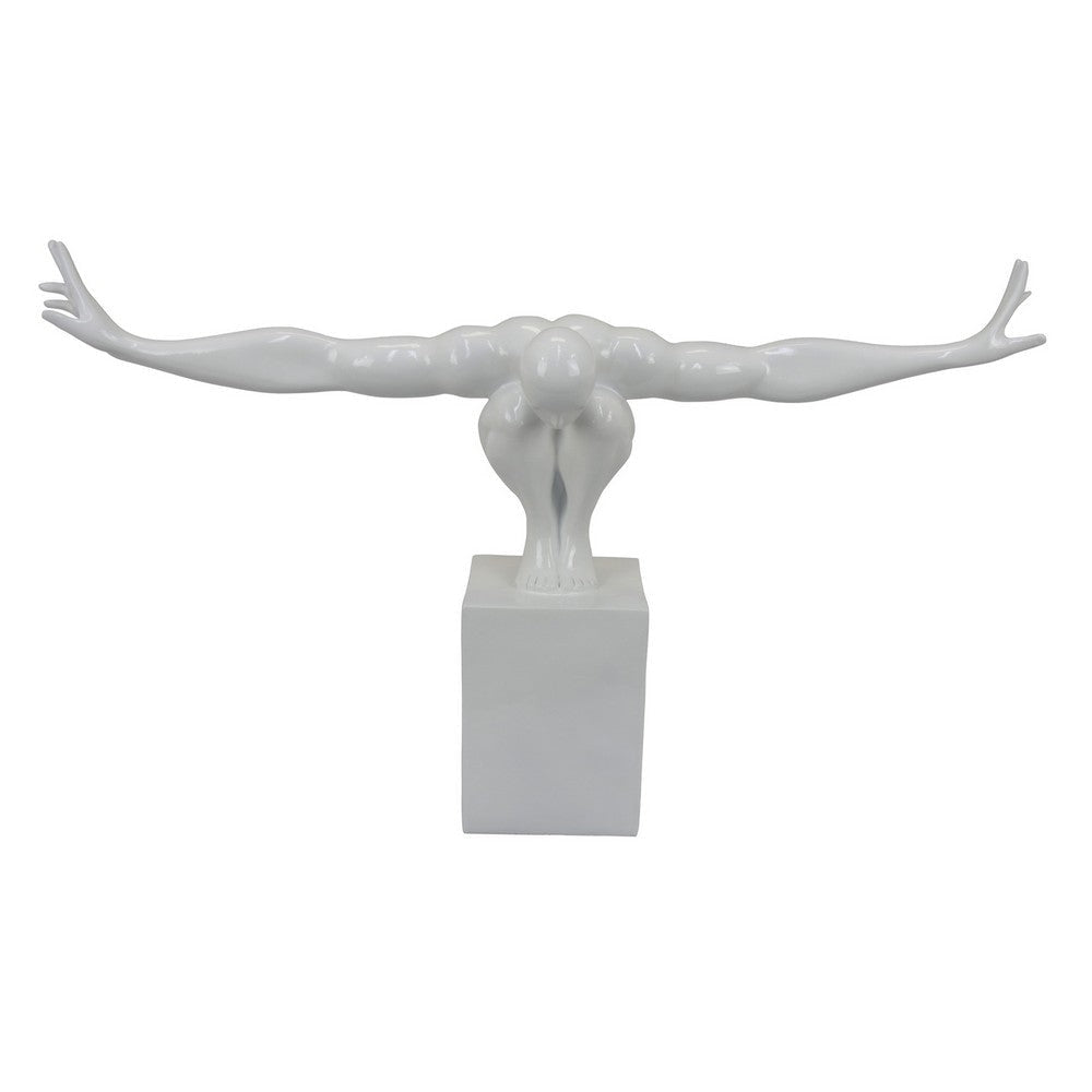 Accent Decor, Male Athlete Statuette, Modern White Resin, 31 Inch