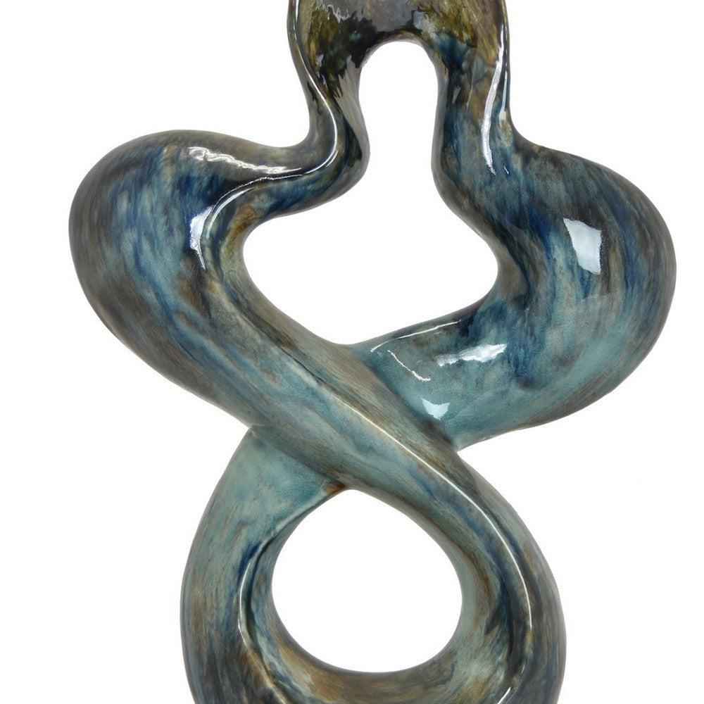 Accent Tabletop Decor Blue Ceramic Abstract Sculpture 20 Inch BM330954