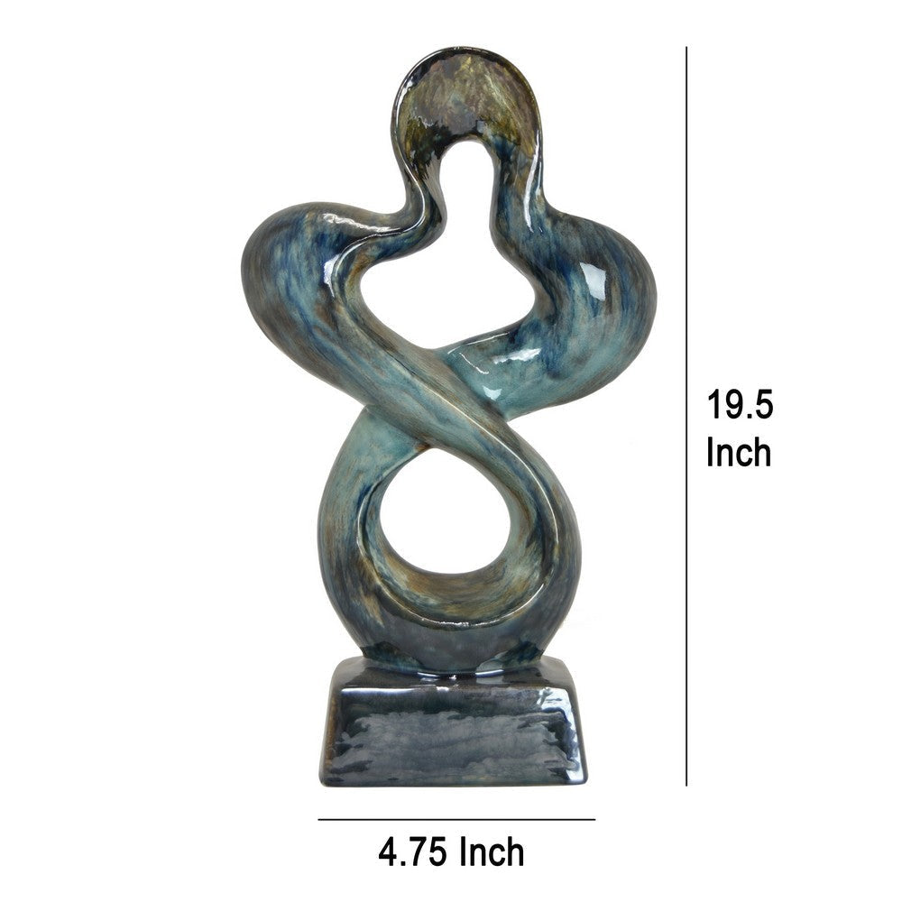 Accent Tabletop Decor Blue Ceramic Abstract Sculpture 20 Inch BM330954