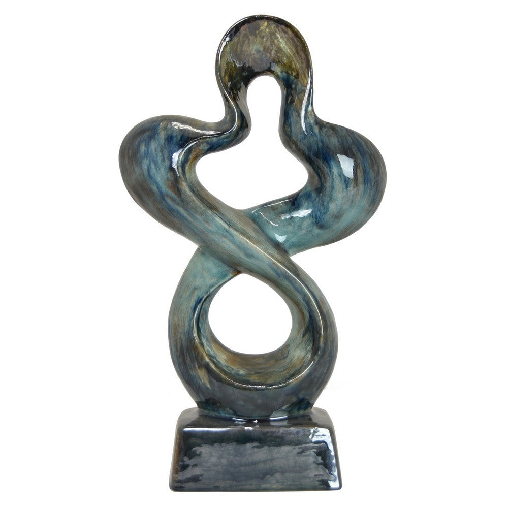 Accent Tabletop Decor, Blue Ceramic, Abstract Sculpture, 20 Inch