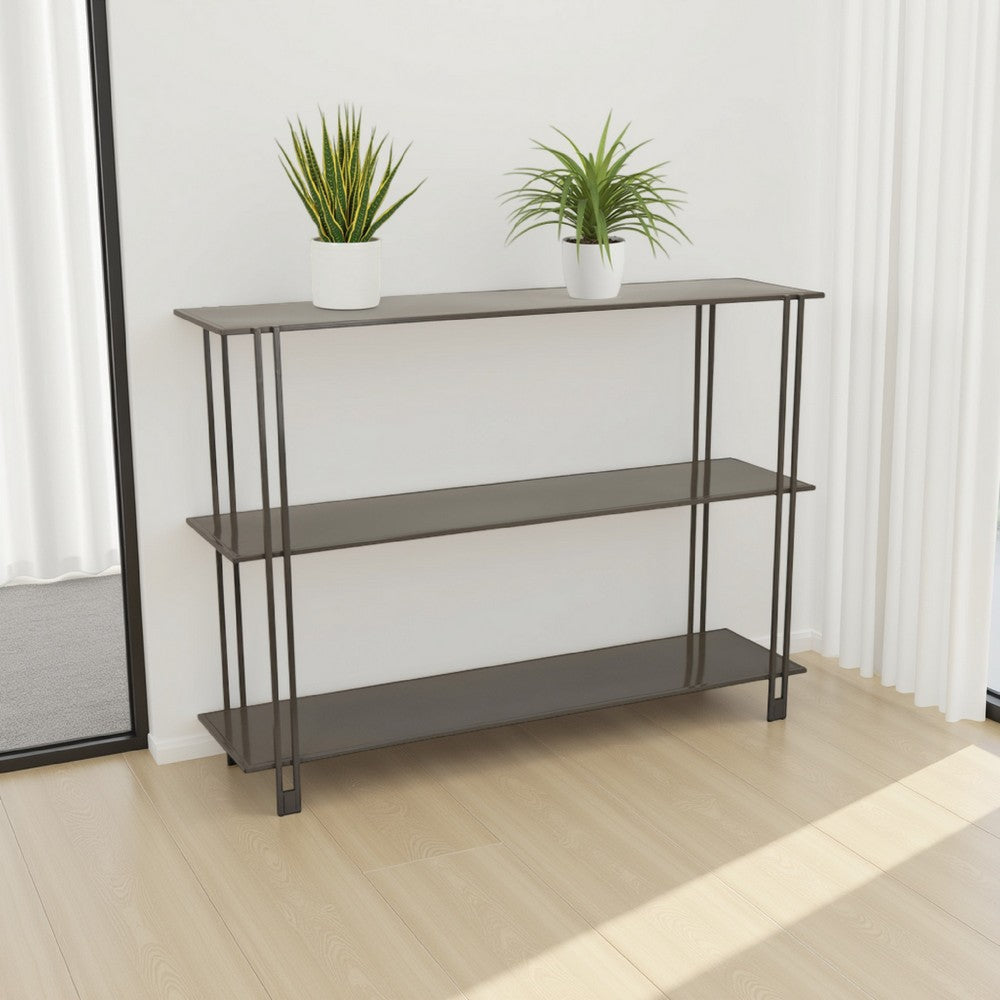 Bush Plant Display Stand, Modern 3 Tier Gray Metal Finish, 32 Inch