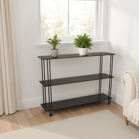 Bush Plant Display Stand, Modern 3 Tier Brown Metal Finish, 32 Inch