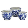 3pc Modern Planter, Japanese Inspired Art Design, Blue White Ceramic