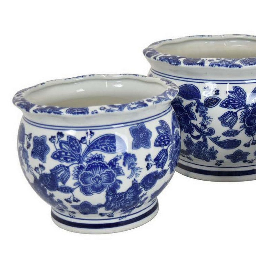 3pc Modern Planter Japanese Inspired Art Design Blue White Ceramic BM330962