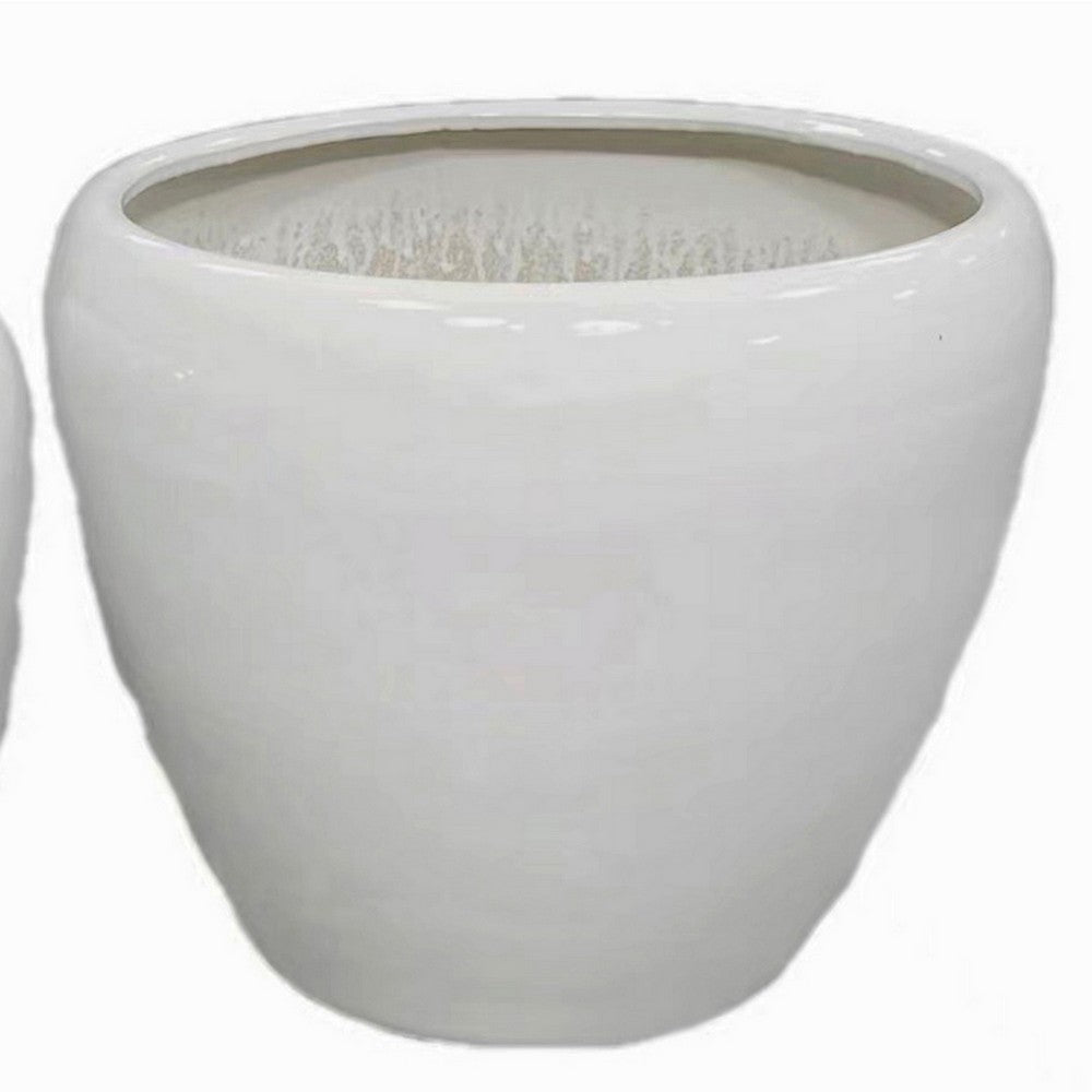 Garden Planter Set of 2 Modern Bowl Shaped Flower Pot White Ceramic BM330967