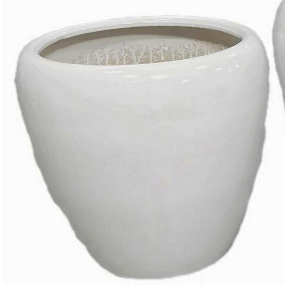 Garden Planter Set of 2 Modern Bowl Shaped Flower Pot White Ceramic BM330967