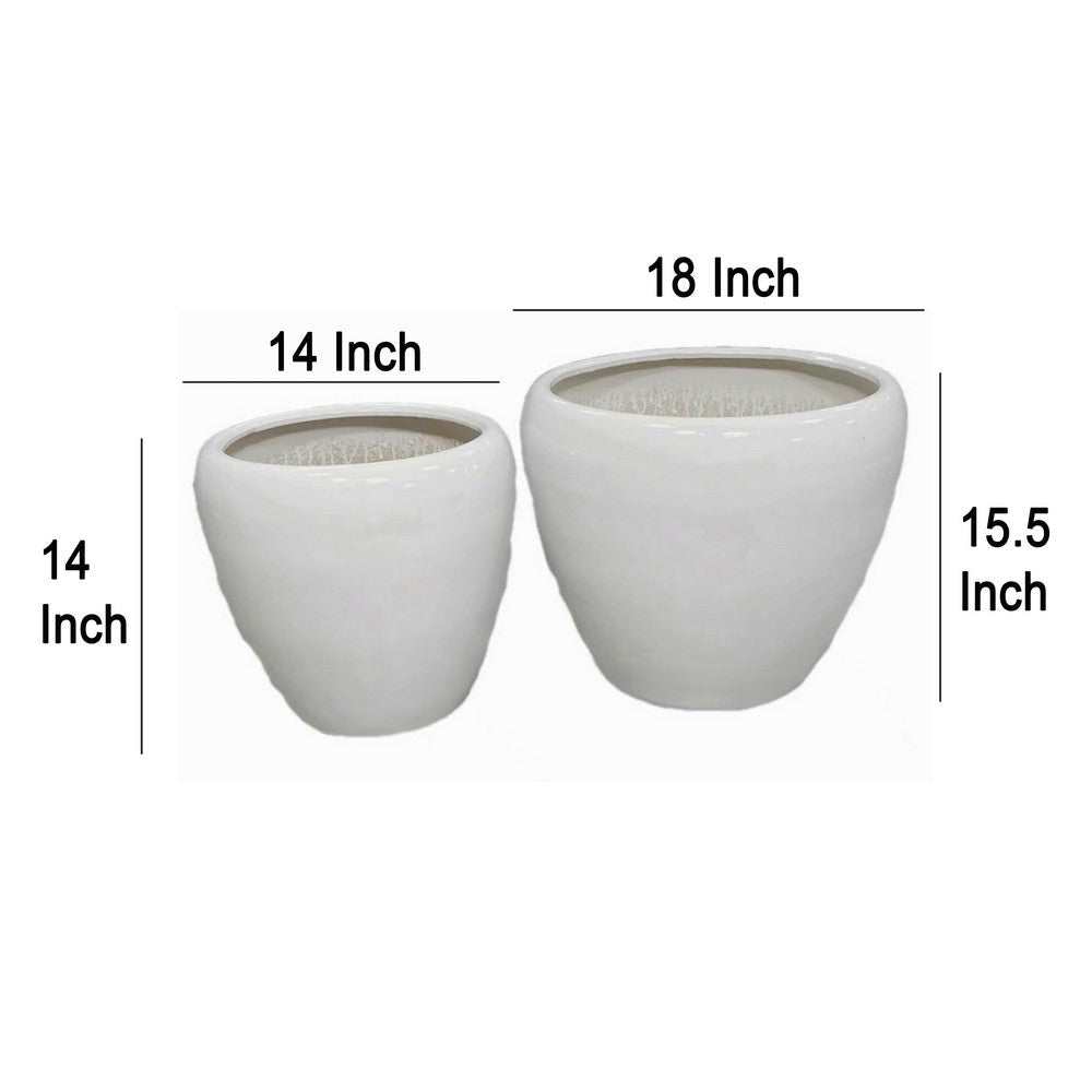 Garden Planter Set of 2 Modern Bowl Shaped Flower Pot White Ceramic BM330967