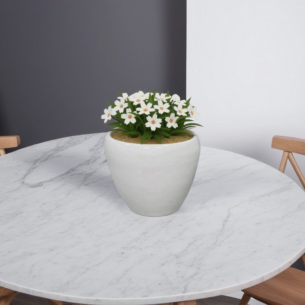 Garden Planter Set of 2, Modern Bowl Shaped Flower Pot, White Ceramic