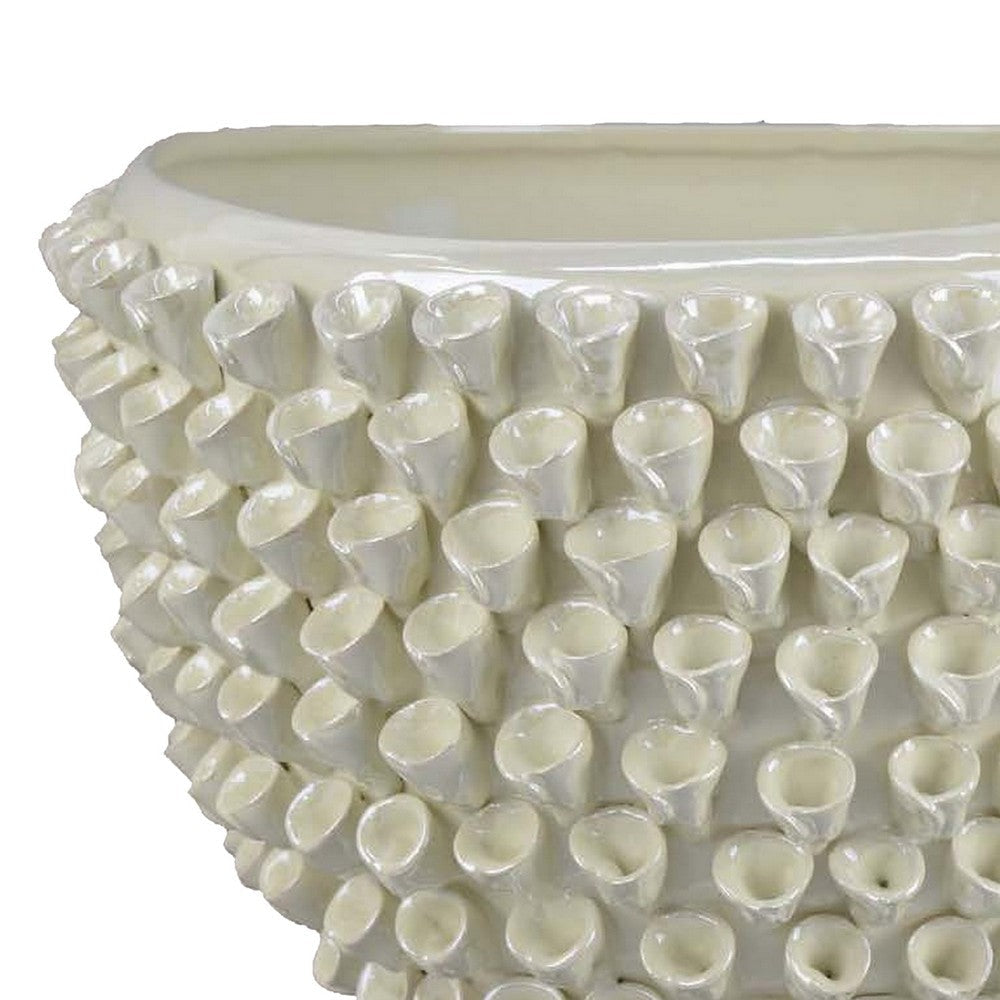 Modern Decorative Bowl 3D Texture Embellished White Ceramic 14 Inch BM330968