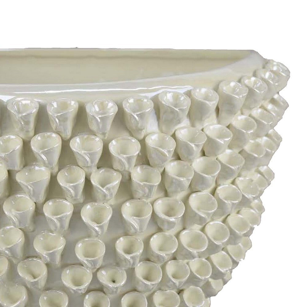 Modern Decorative Bowl 3D Texture Embellished White Ceramic 14 Inch BM330968