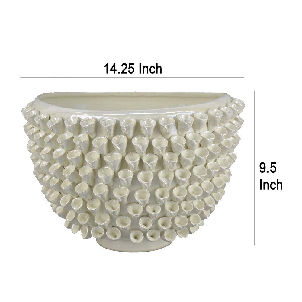 Modern Decorative Bowl 3D Texture Embellished White Ceramic 14 Inch BM330968