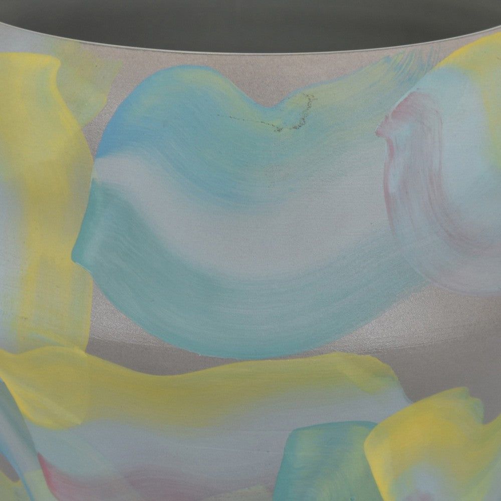 Accent Flower Vase Brushstroke Pattern Blue Yellow Ceramic 10 Inch BM330969