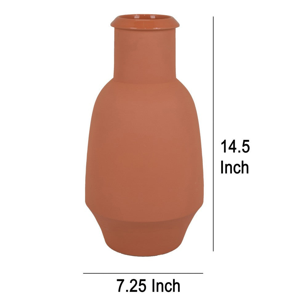 Decorative Flower Vase Terracotta Inspired Orange Ceramic 15 Inch BM330972