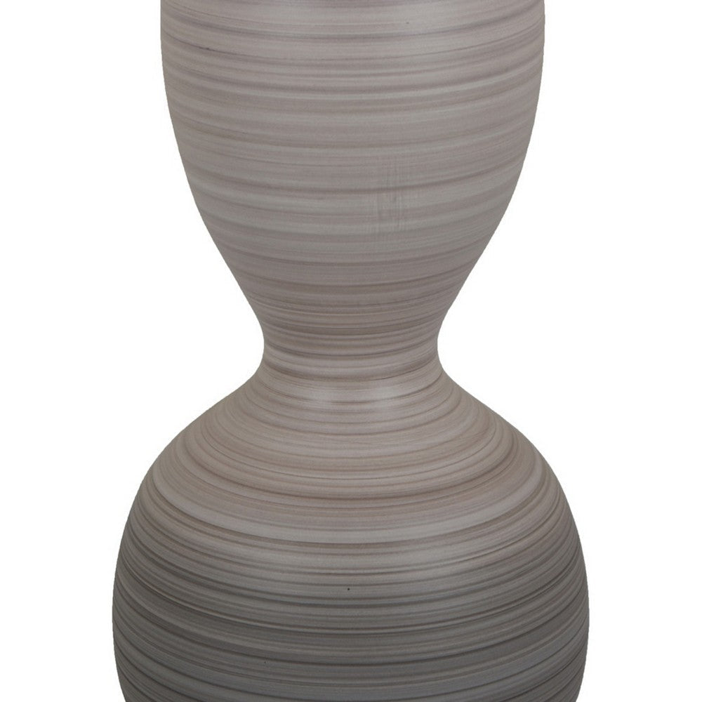 Modern Flower Vase Double Bulb Ombre Textured Gray Ceramic 17 Inch BM330975