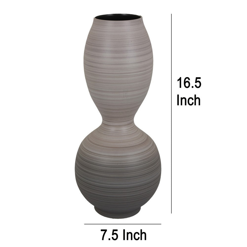 Modern Flower Vase Double Bulb Ombre Textured Gray Ceramic 17 Inch BM330975