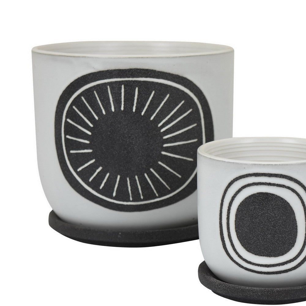 Meon 3pc Garden Planter Set Textured White and Black Ceramic Design BM330976