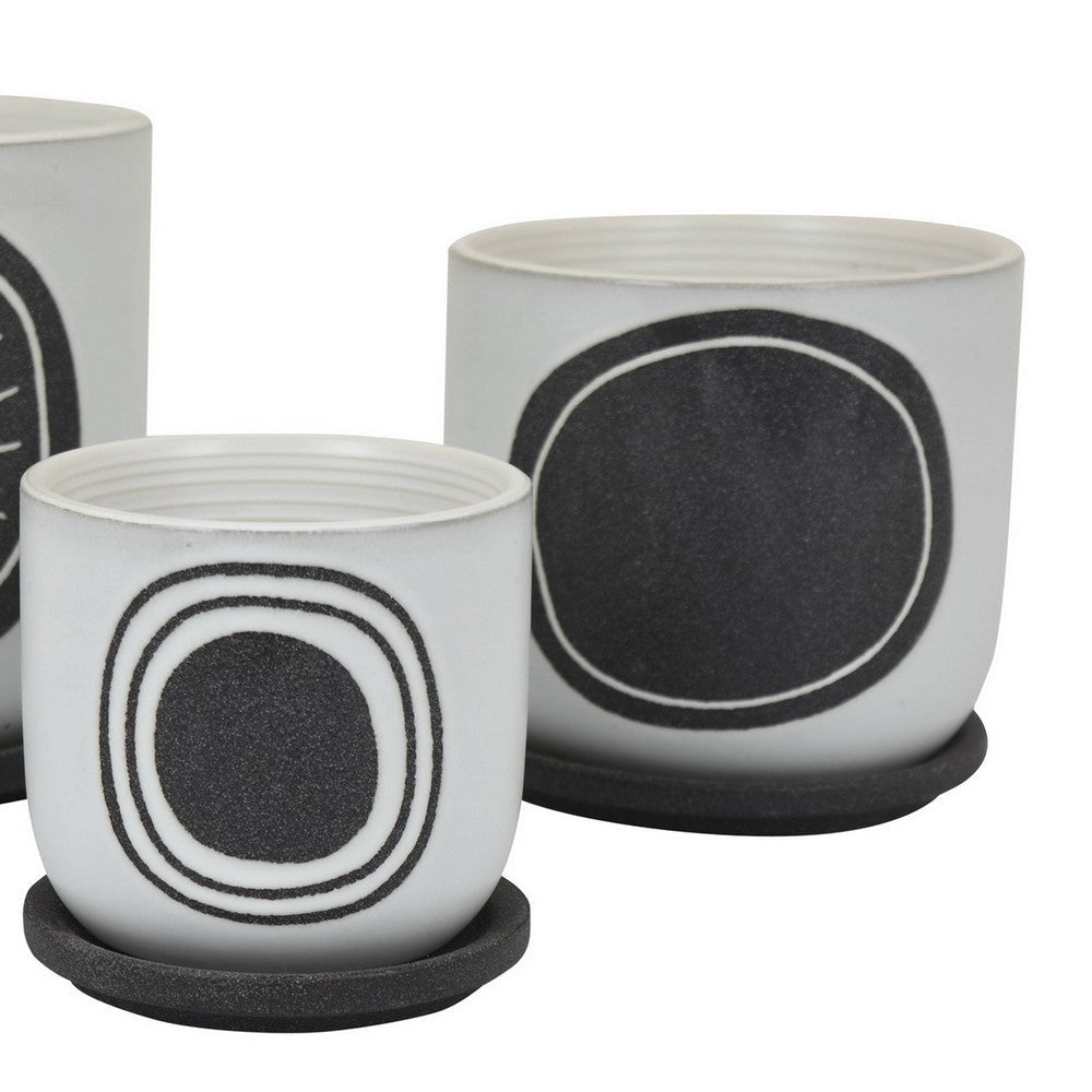 Meon 3pc Garden Planter Set Textured White and Black Ceramic Design BM330976
