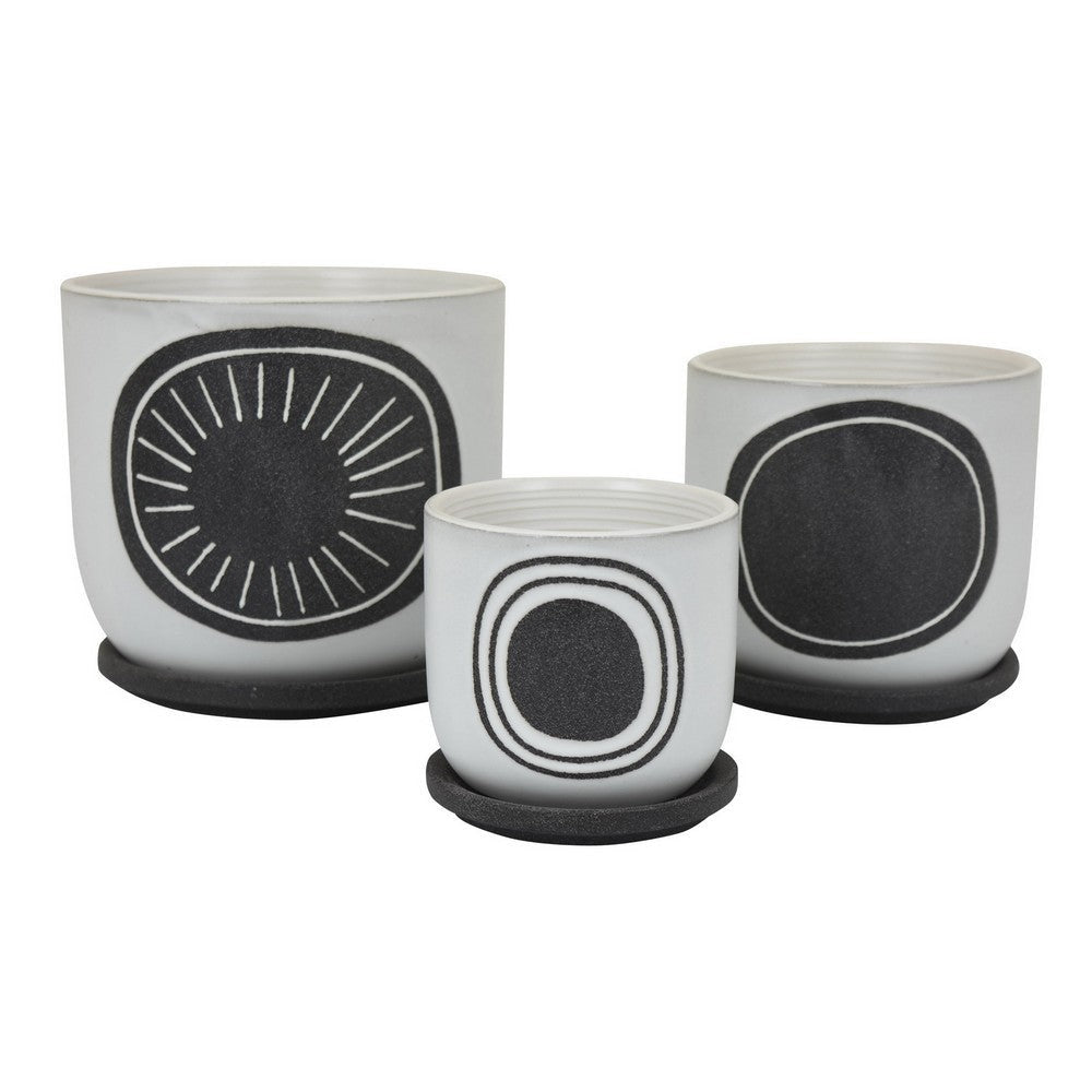 Meon 3pc Garden Planter Set, Textured White and Black Ceramic Design