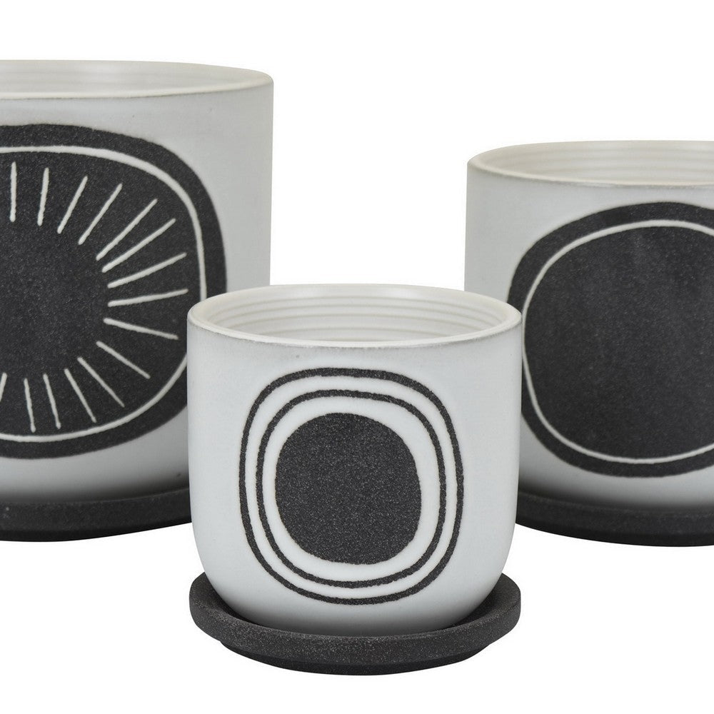Meon 3pc Garden Planter Set Textured White and Black Ceramic Design BM330976