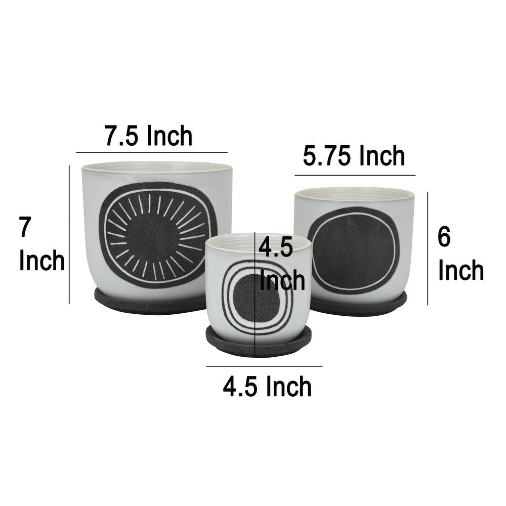 Meon 3pc Garden Planter Set Textured White and Black Ceramic Design BM330976
