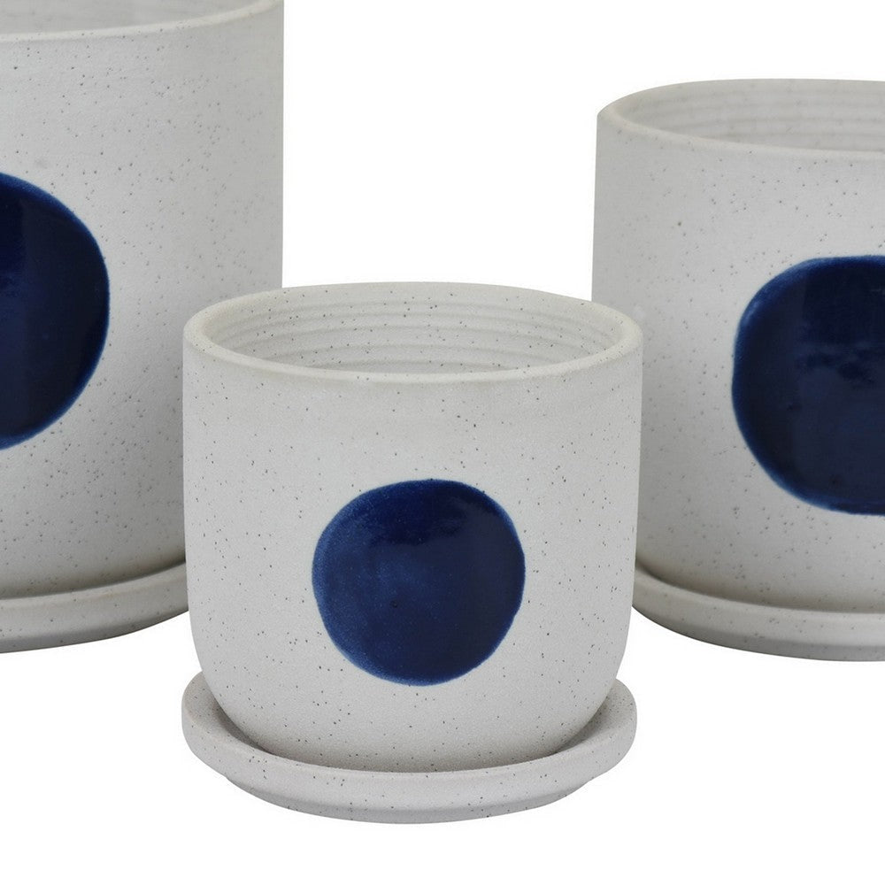 Meon 3pc Garden Planter Set Textured White and Blue Ceramic Design BM330977