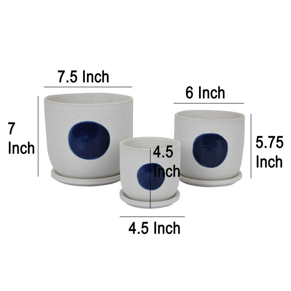 Meon 3pc Garden Planter Set Textured White and Blue Ceramic Design BM330977