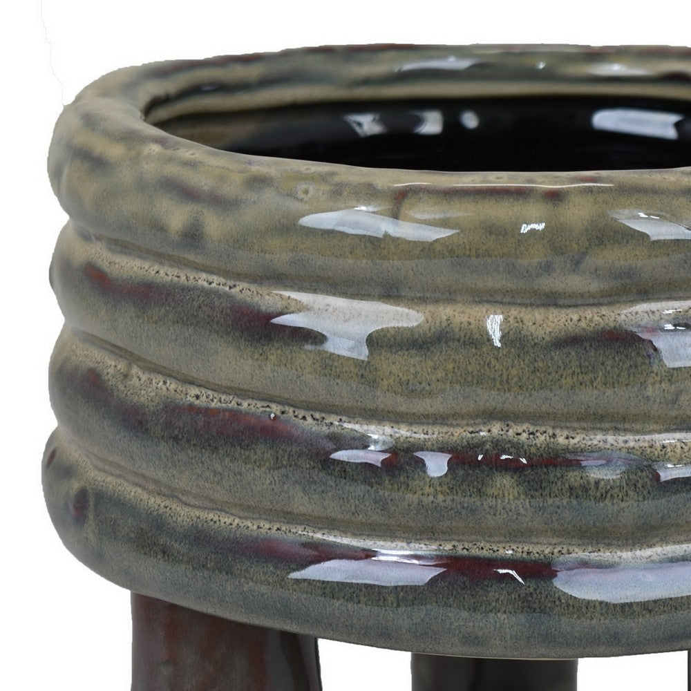 Garden Planter Decorative Turned Style Glossy Gray Ceramic 10 Inch BM330978