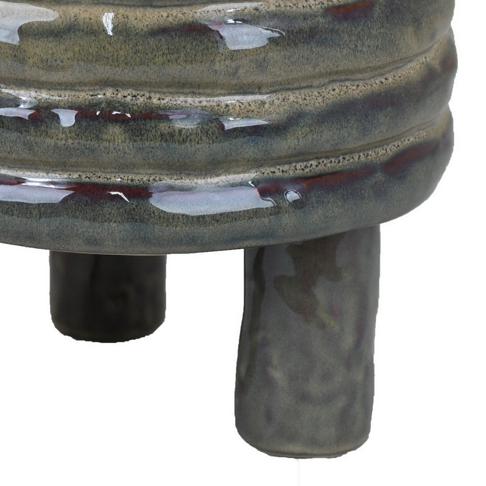 Garden Planter Decorative Turned Style Glossy Gray Ceramic 10 Inch BM330978