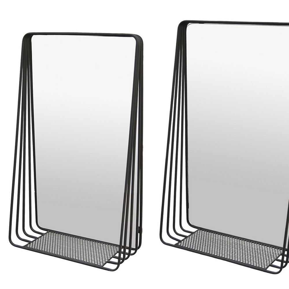 3pc Decorative Wall Mirror with Shelf Set Black Metal Rectangular BM330980