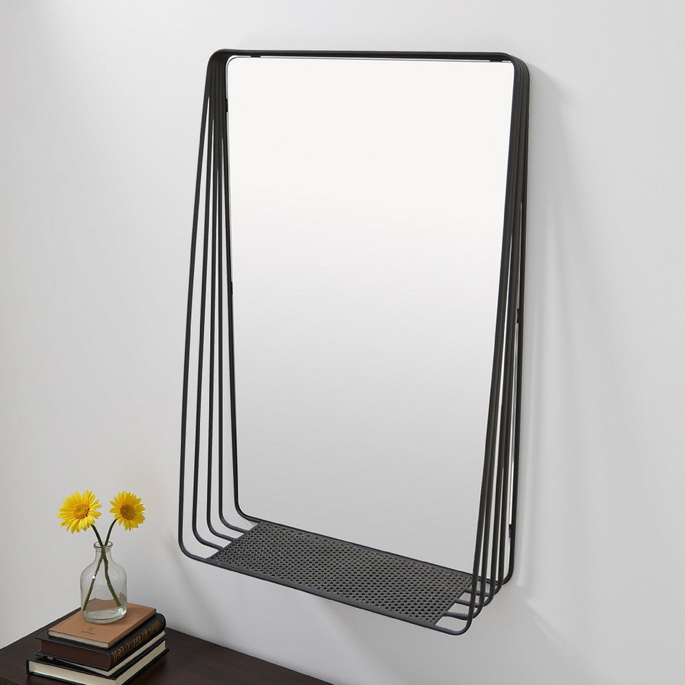 3pc Decorative Wall Mirror with Shelf Set Black Metal Rectangular BM330980