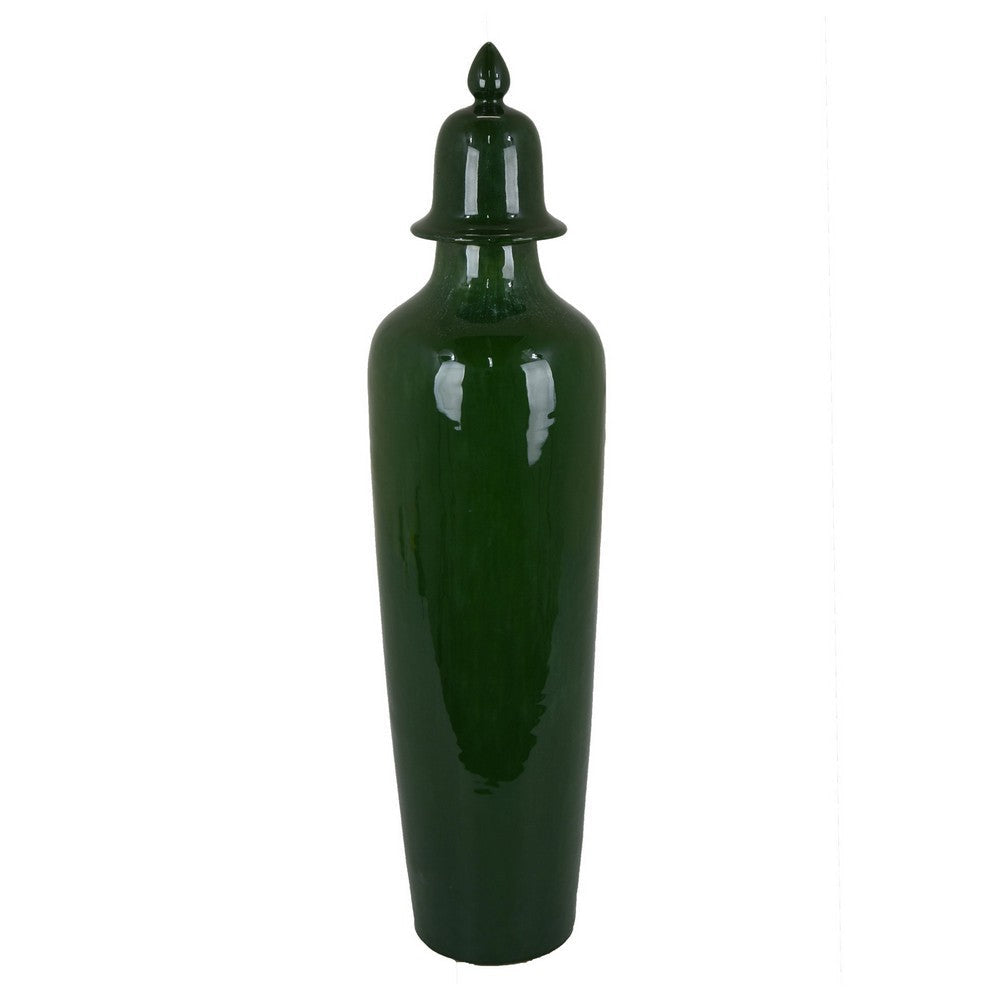 Jesi Accent Temple Jar with Lid, Decorative Green Ceramic, 29 Inch